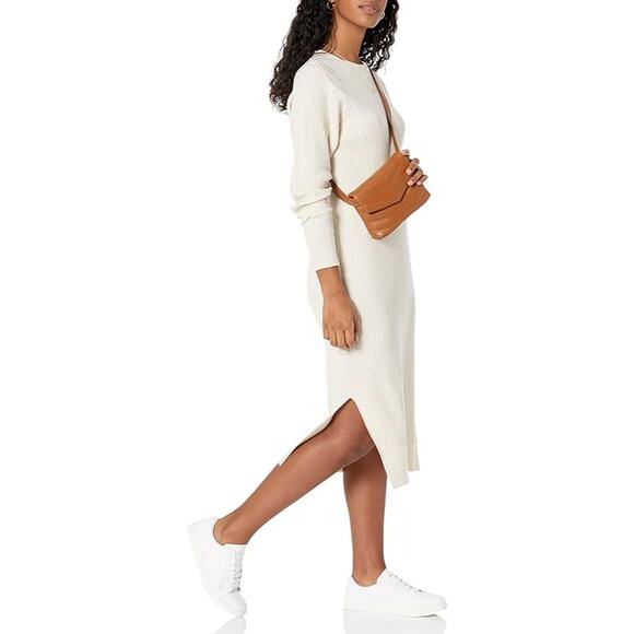 The Drop Womens Renata Rib Midi Dress Size Medium Cream Ribbed Sweater Dress - Picture 1 of 9